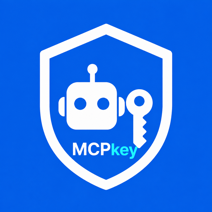 MCPkey product logo — a shield containing a robot head and a key, representing AI agent security with hardware passkey protection